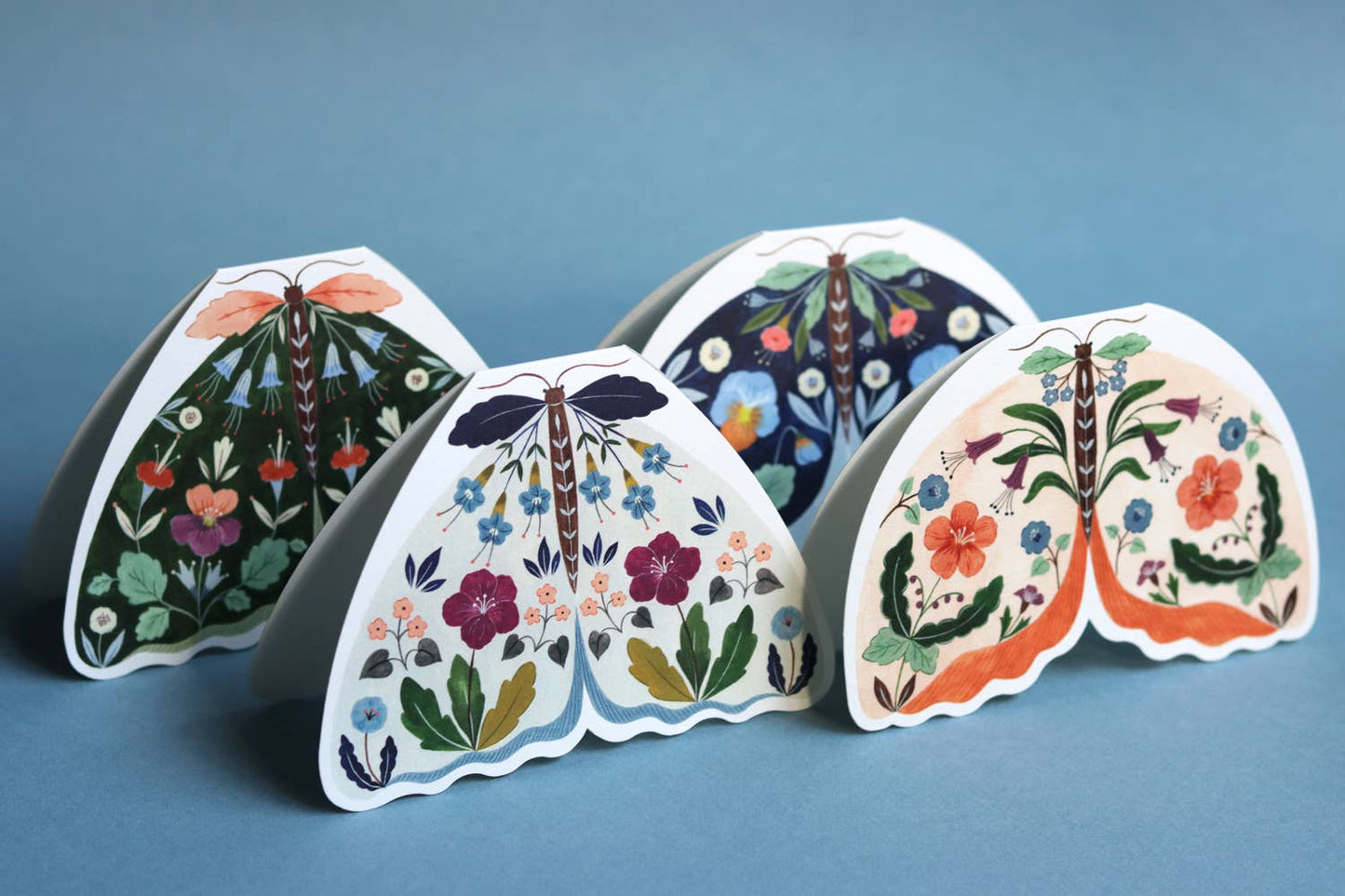 Flora Waycott | Floral Moth Shaped Blue | Greeting Card