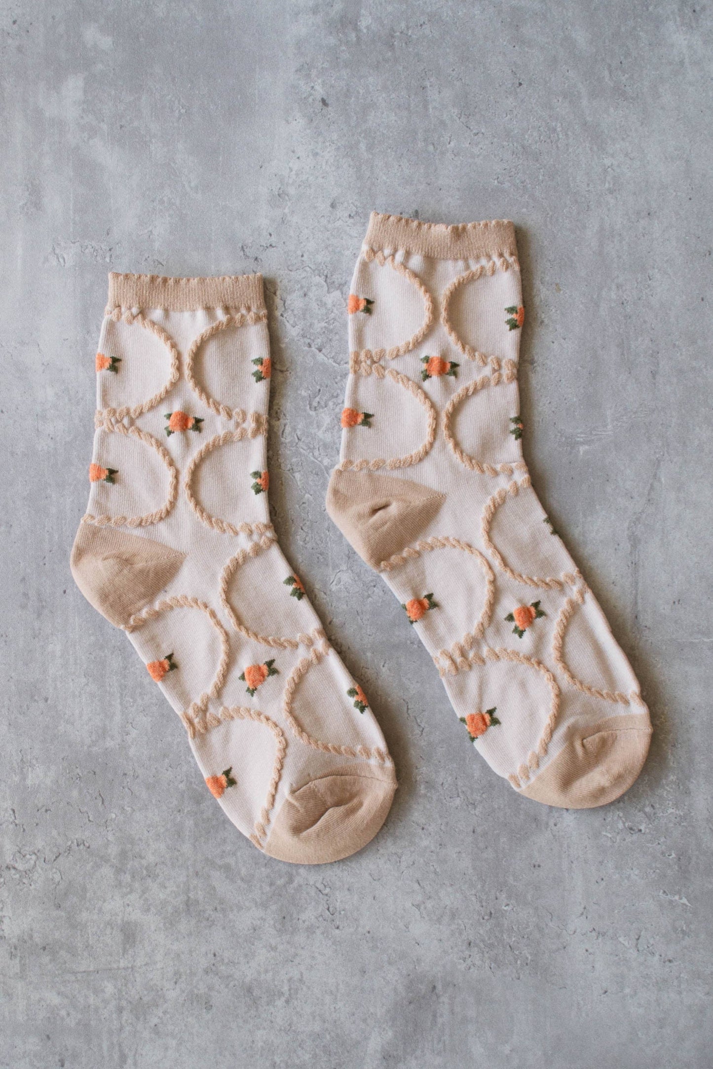 Tiepology | Women's Antique Floral Beige and Coral | Socks