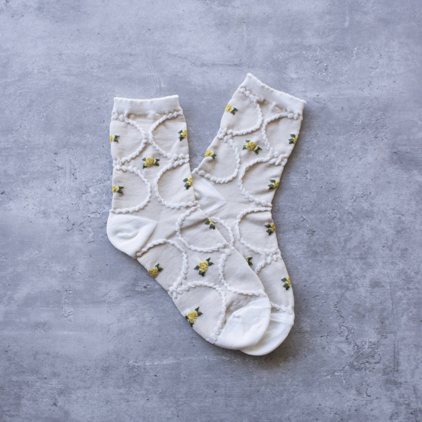 Tiepology | Women's Antique Floral | Ivory/Yellow | Socks