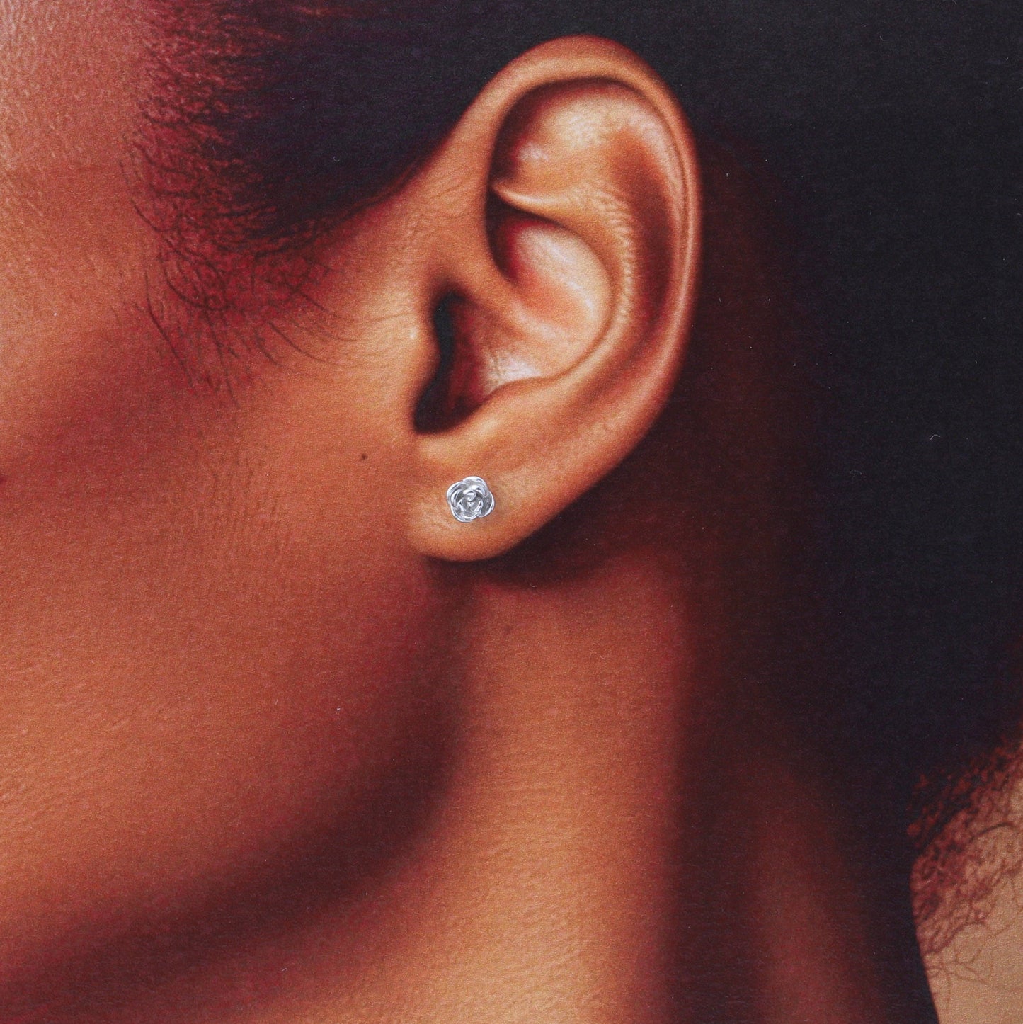 Attic Creations | Joy In Full Bloom | Detailed Rose Flower Stud Earrings Silver