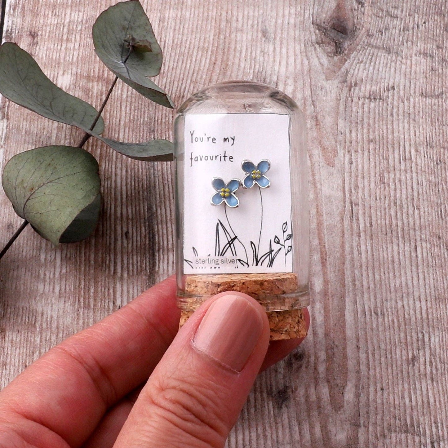 Attic Creations | You're My Favourite | Enamel Blue Flower Stud Earrings Silver