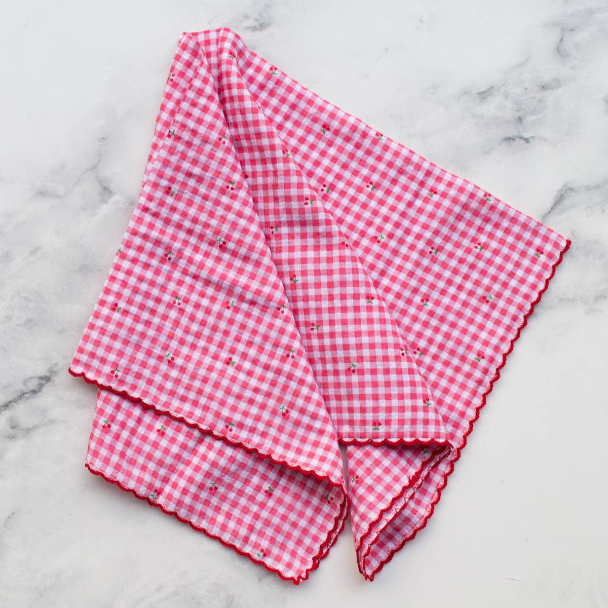 Tiepology | Cottage Mini Checker With Cherry Denim | Scarf