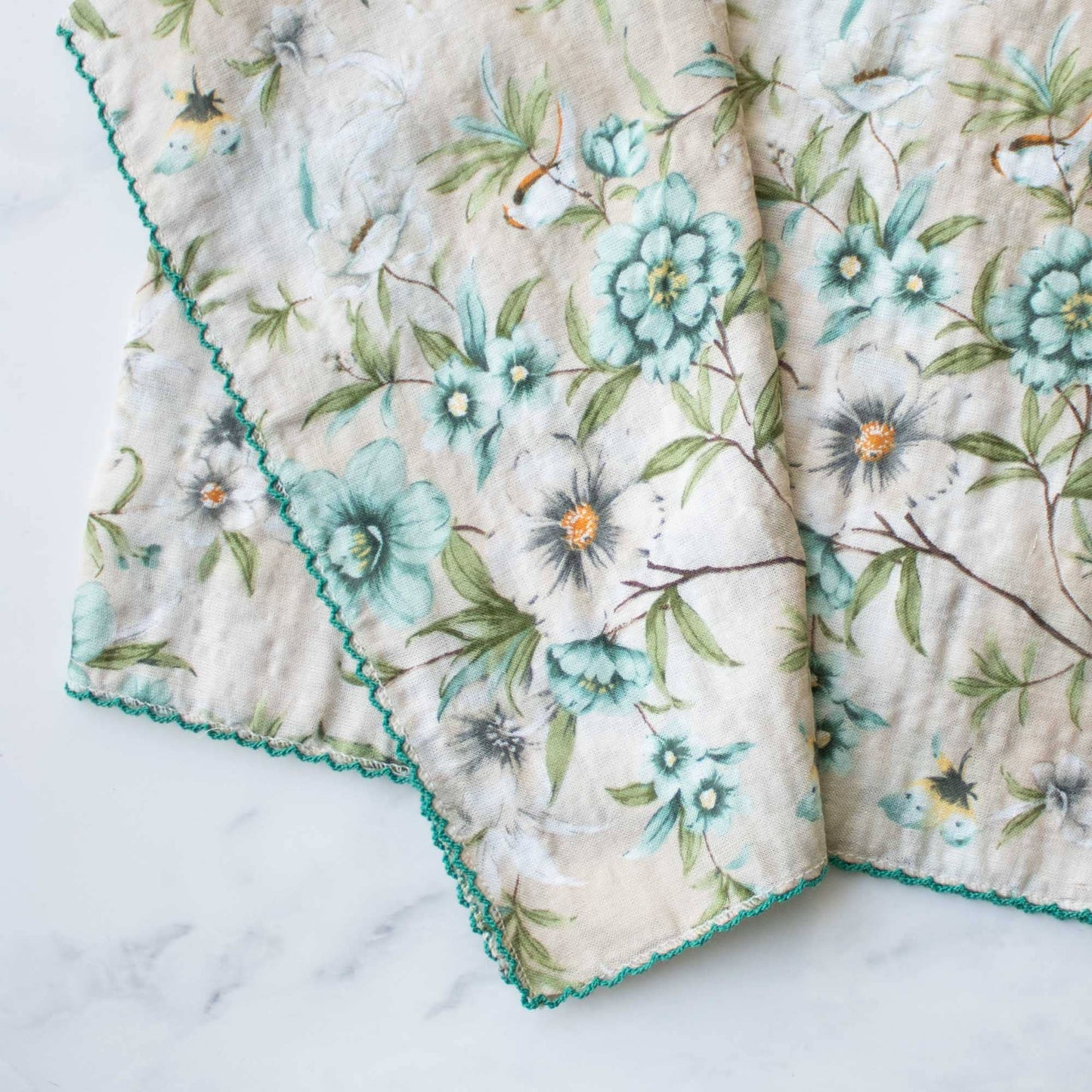 Tiepology | Ann Floral Biege and Blue Flower | Scarf