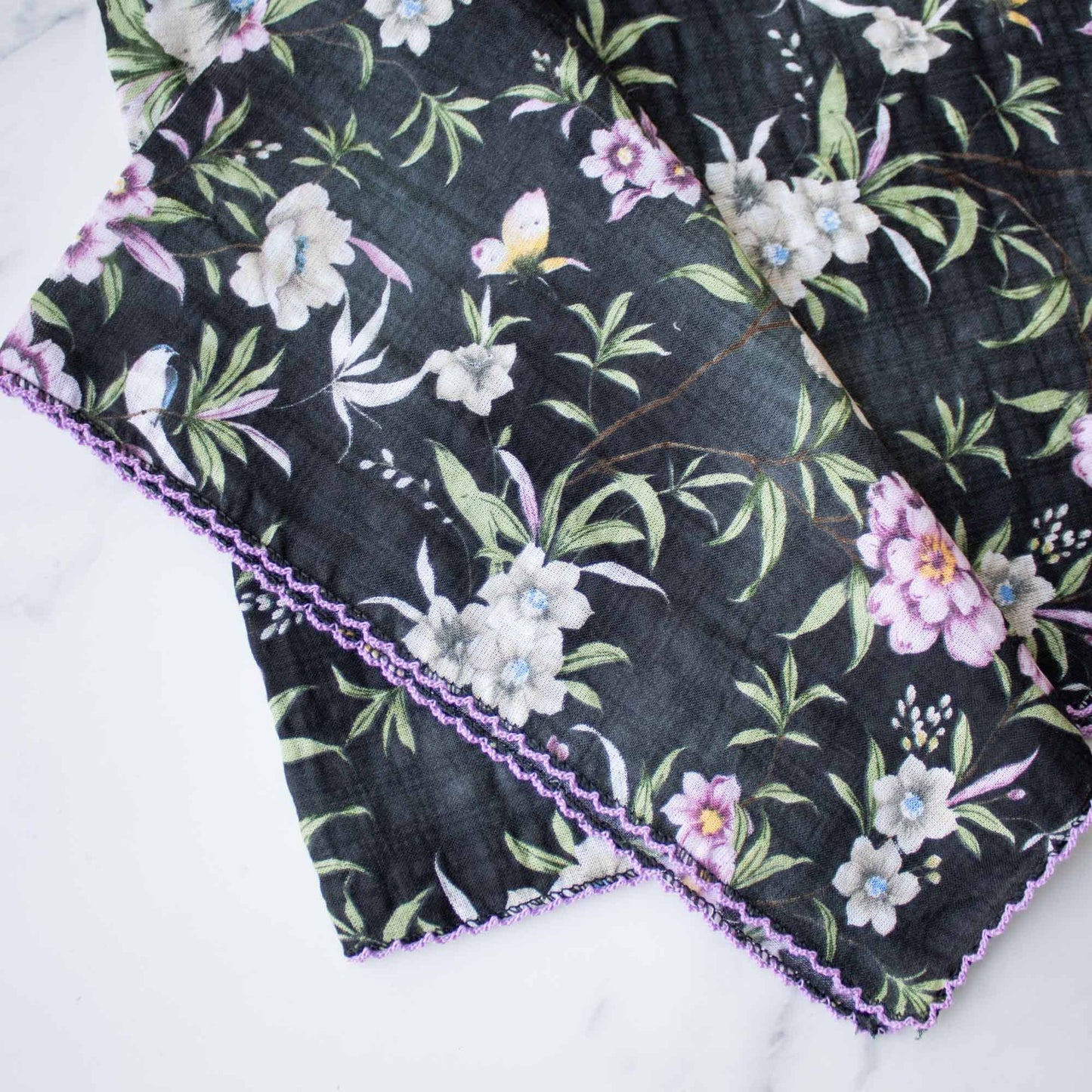 Tiepology | Ann Floral Biege and Blue Flower | Scarf