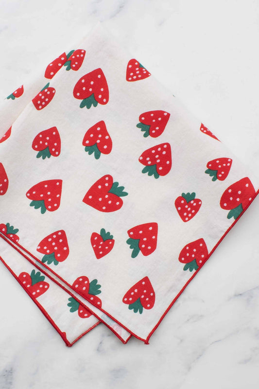 Tiepology | Strawberry Heart Cotton Square | Scarf