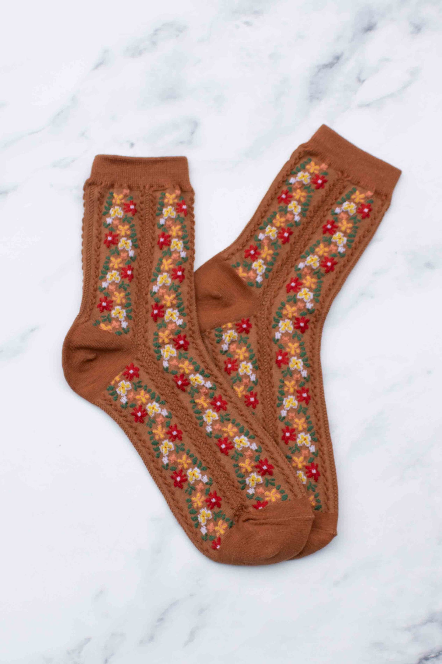 Tiepology | Women's Aahana Floral Rust | Socks
