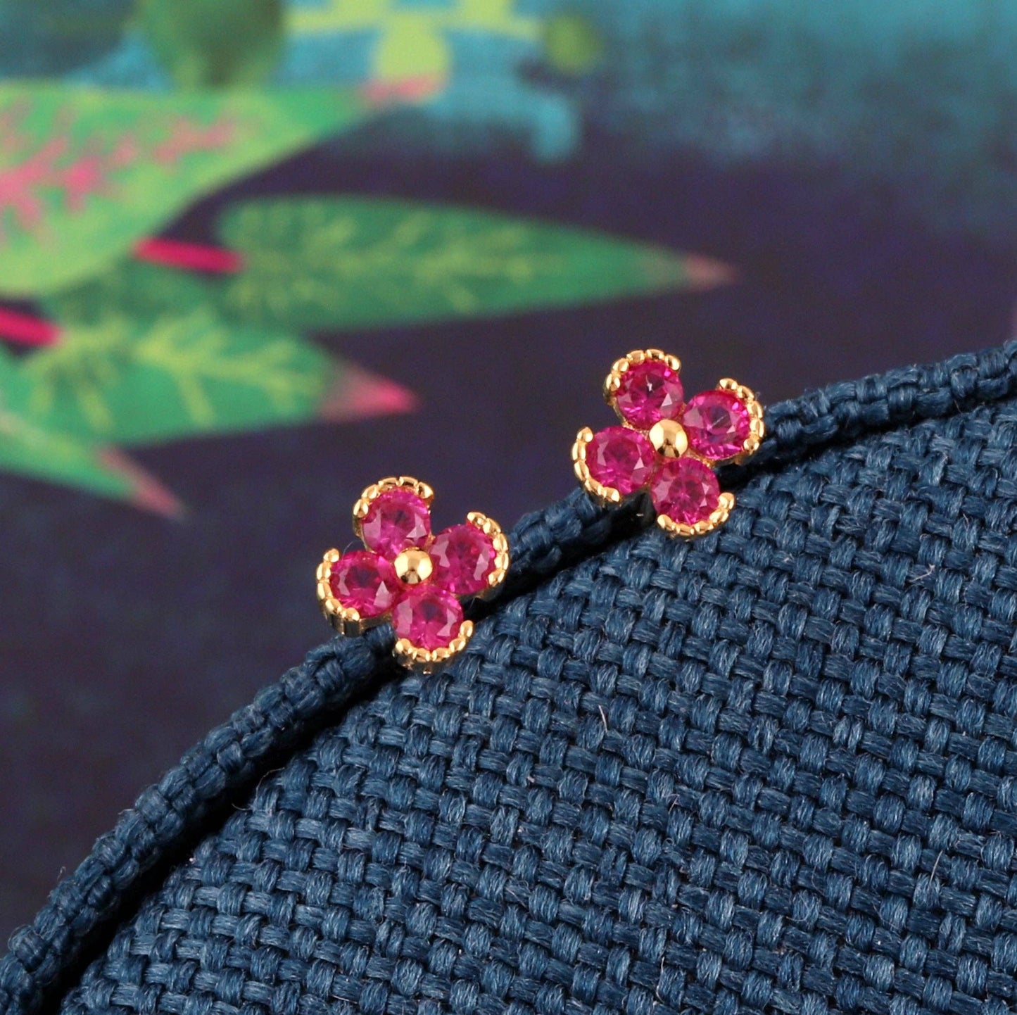 Attic Creations | Little Flower Just For You | Gold Gem Flower Stud Earrings