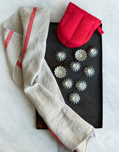 Fog Linen Work | Linen Lined Kitchen Cloth | Beige and Red