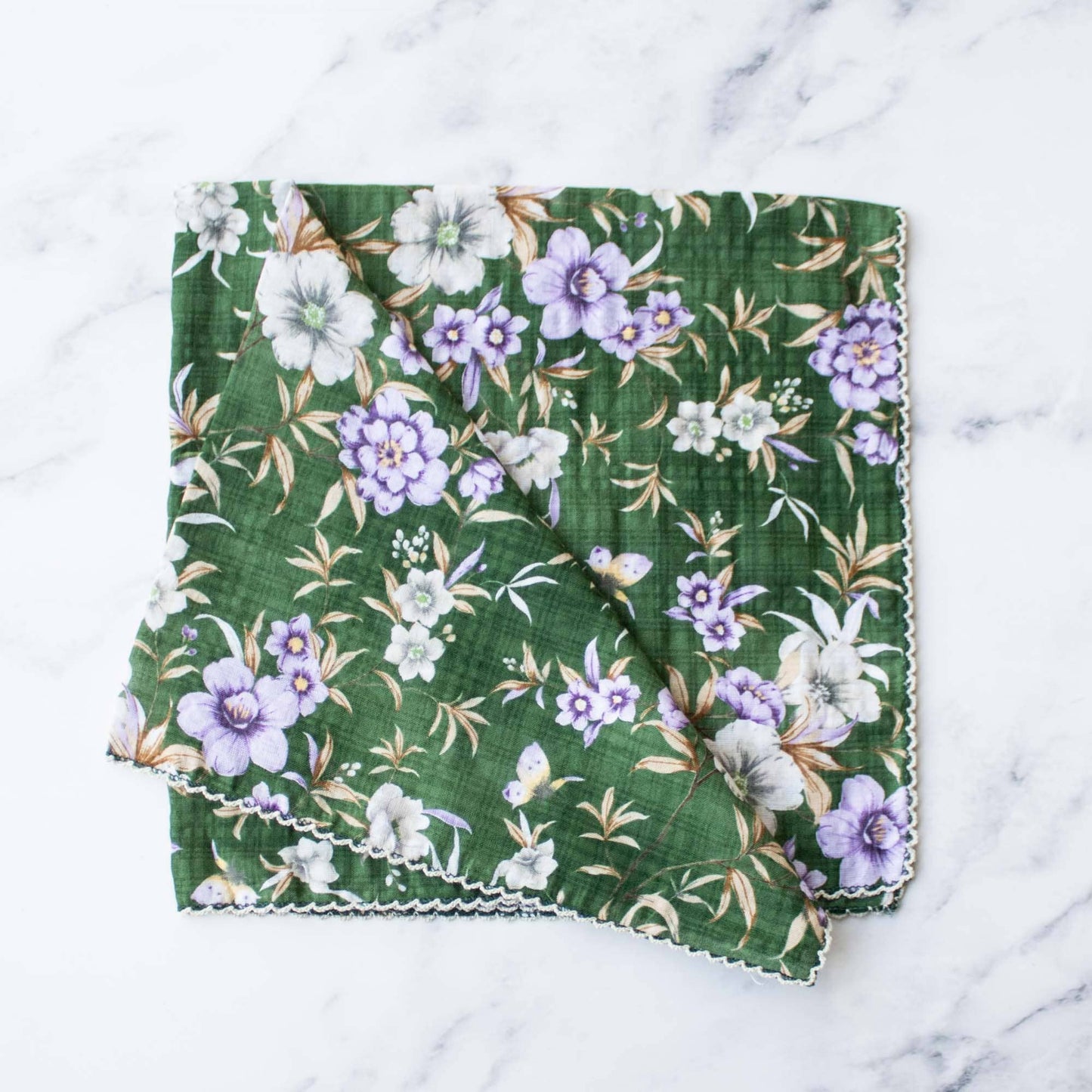 Tiepology | Ann Floral Biege and Blue Flower | Scarf