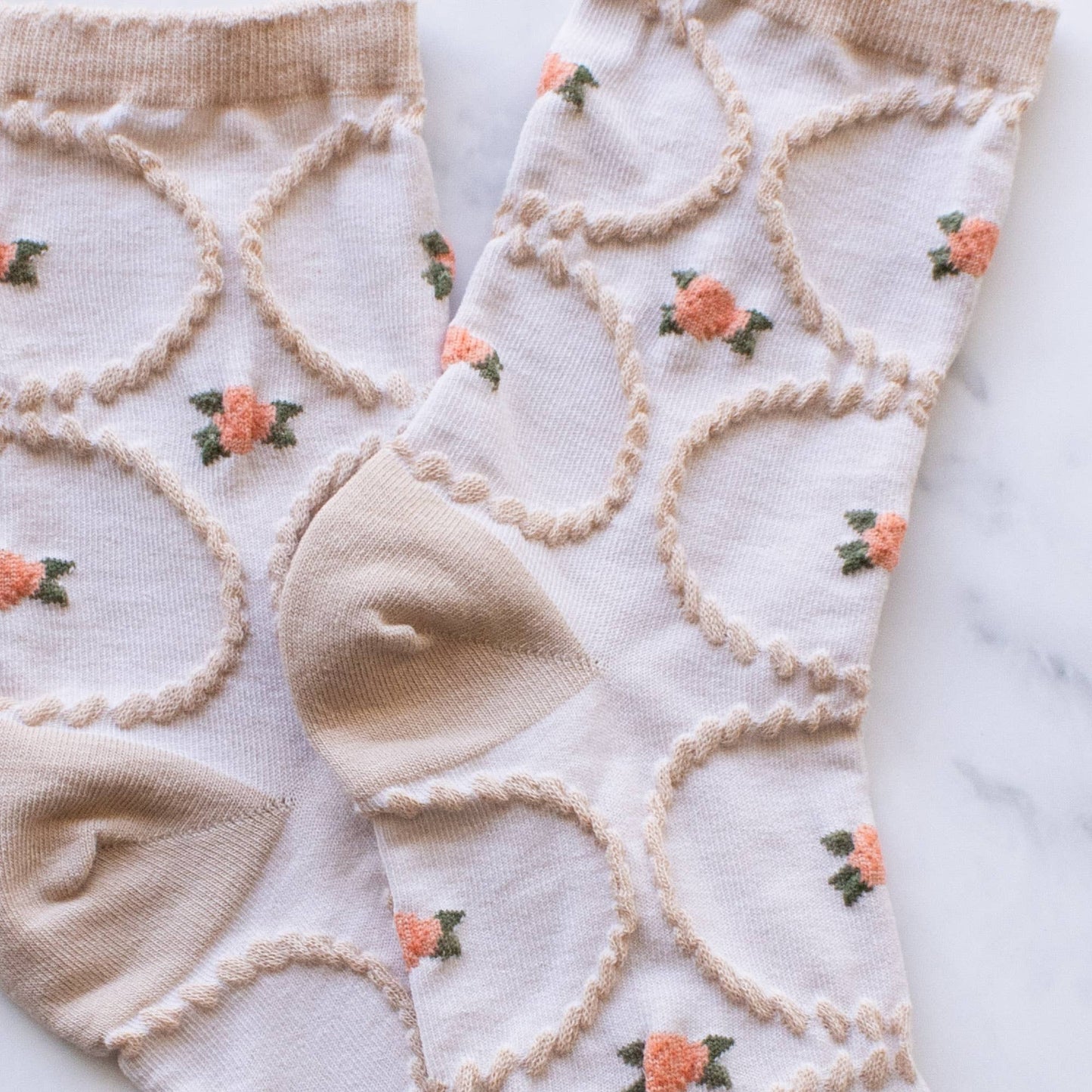 Tiepology | Women's Antique Floral | Ivory/Yellow | Socks