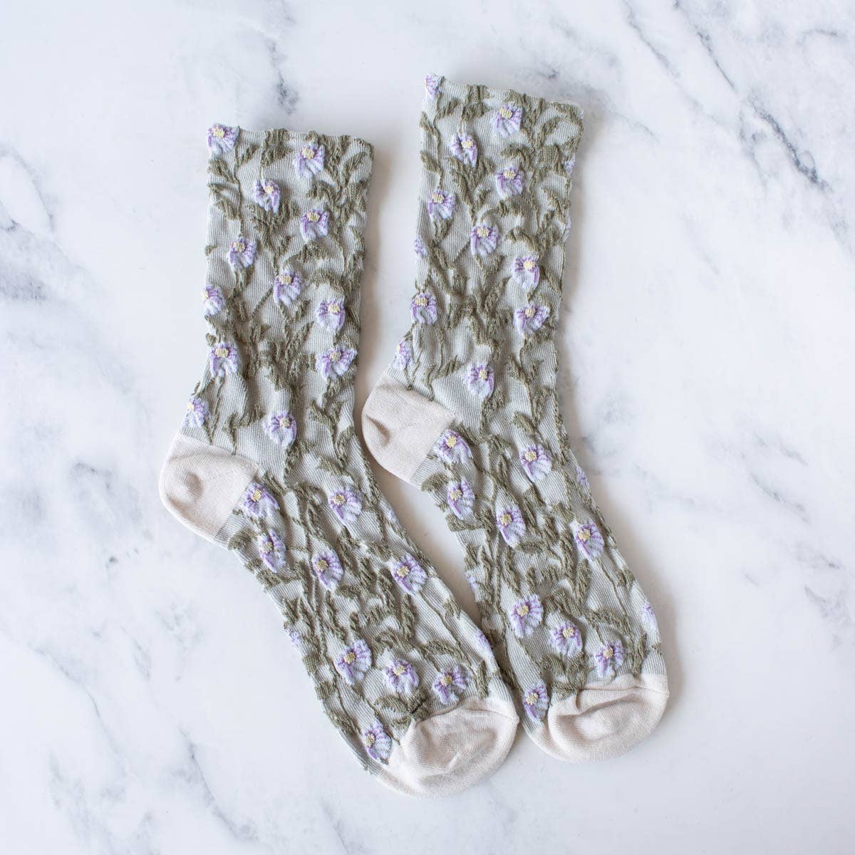 Tiepology | Daisy Flower Casual Socks | Sage