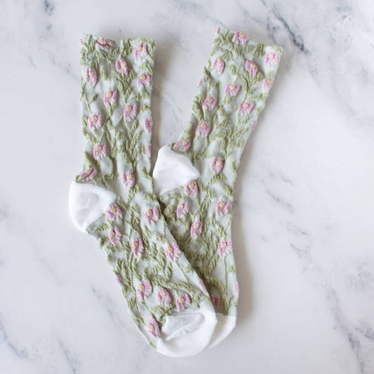 Tiepology | Daisy Flower Casual Socks | Sage