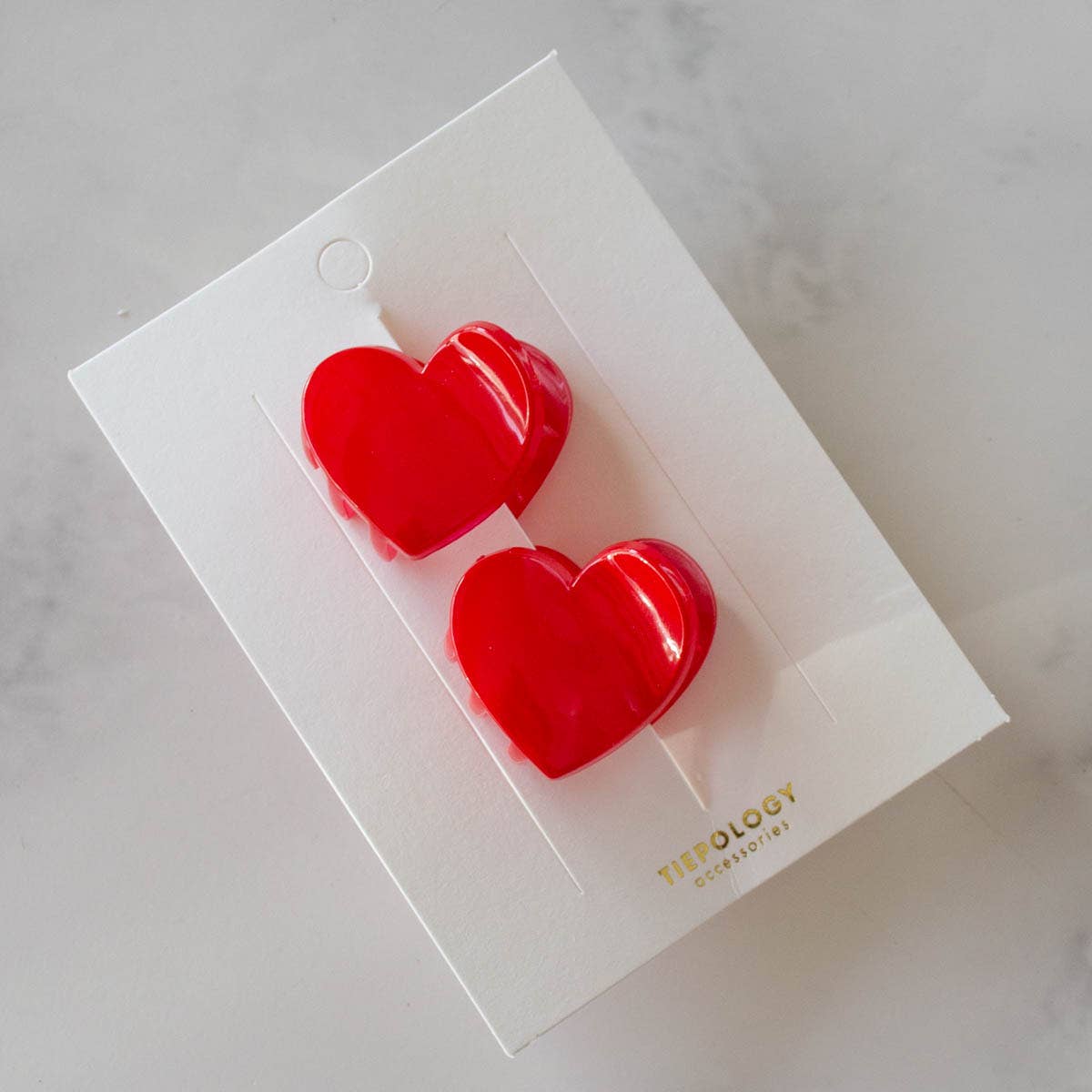 Tiepology | Glossy Candy Hearts Hair Clip Set | Hot Pink