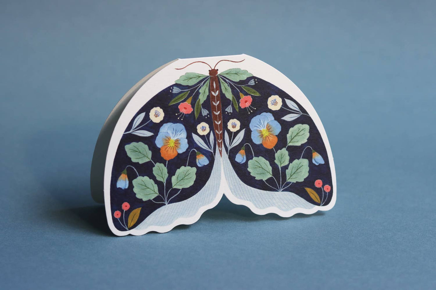 Flora Waycott | Floral Moth Shaped Blue | Greeting Card