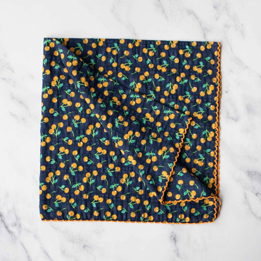 Tiepology | Cherry Cotton Navy and Yellow Floral | Scarf