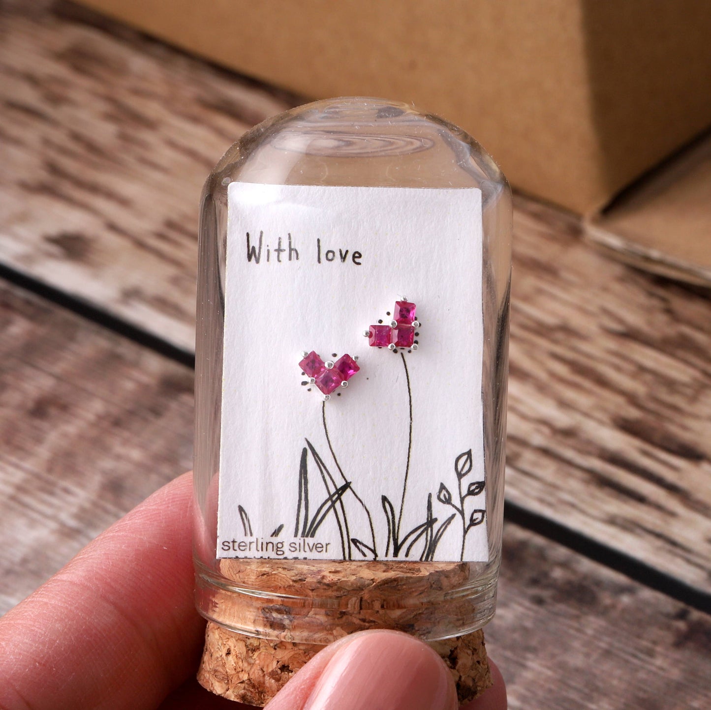 Attic Creations | With Love | Ruby Crystal Heart Stud Earrings