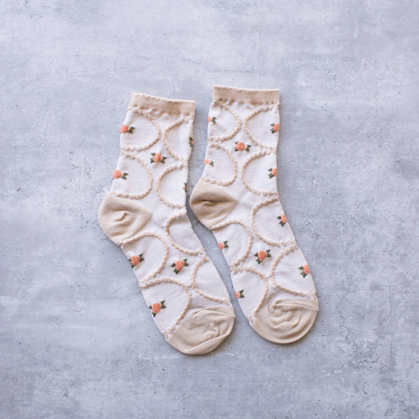 Tiepology | Women's Antique Floral Beige and Coral | Socks