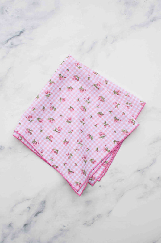 Tiepology | Floral Gingham Blush Square | Scarf