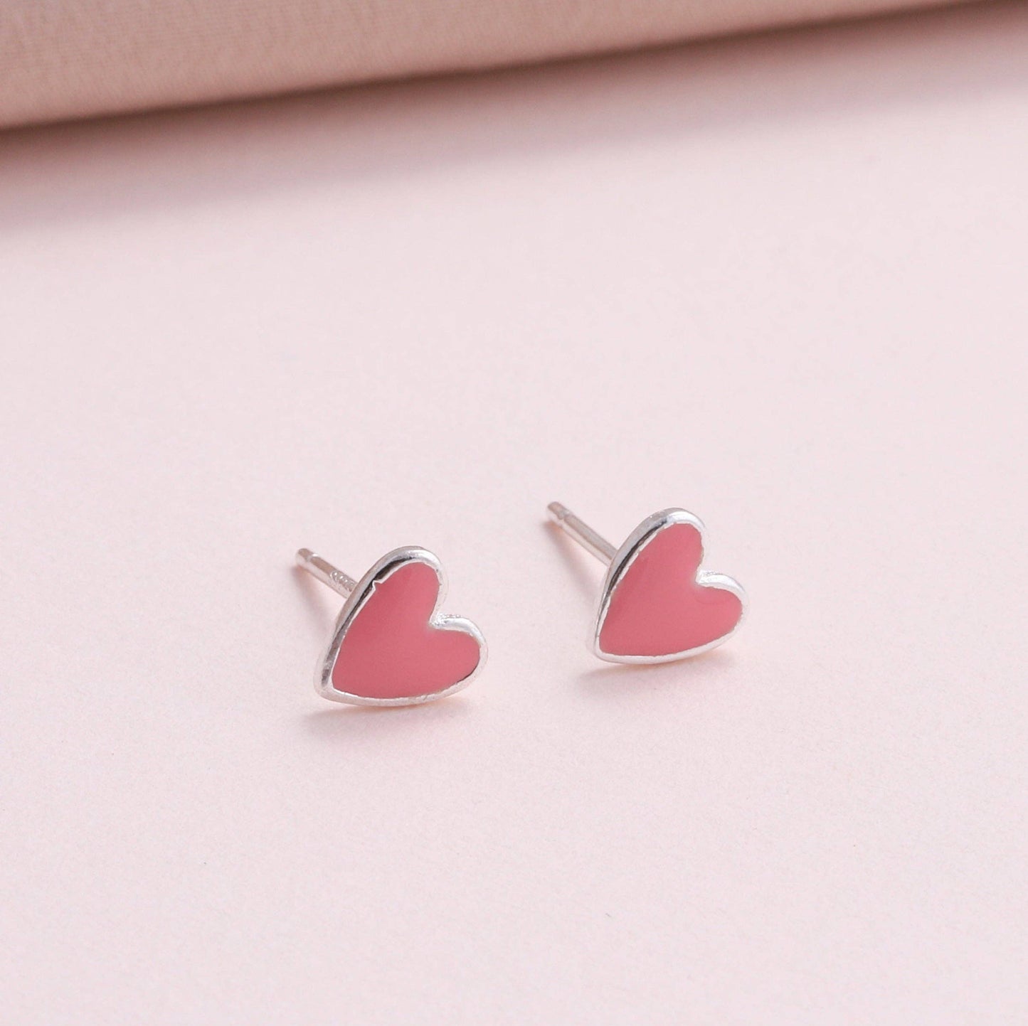 Attic Creations | Love Grows Here | Pink Enamel Heart Stud Earrings
