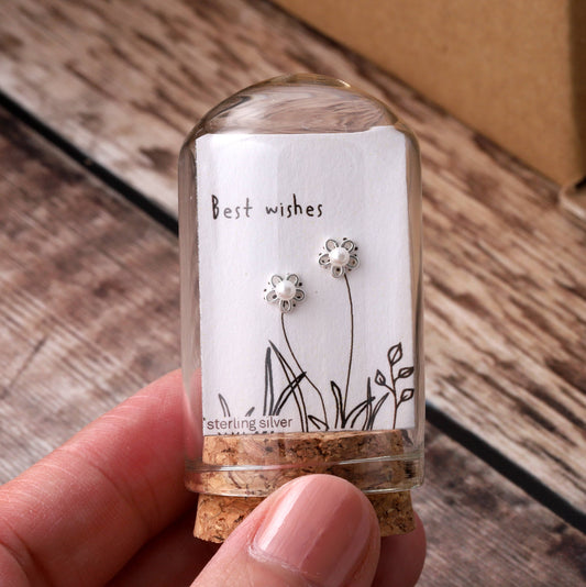 Attic Creations | Best Wishes | Pearl and Flower Stud Earrings Silver