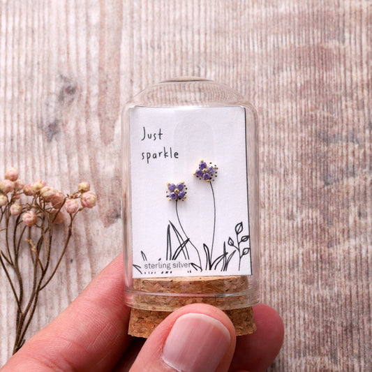 Attic Creations | Just Sparkle | Four Gem Flower Stud Earrings Gold Purple