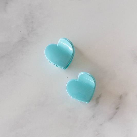 Tiepology | Glossy Candy Hearts Hair Clip Set | Sky Blue