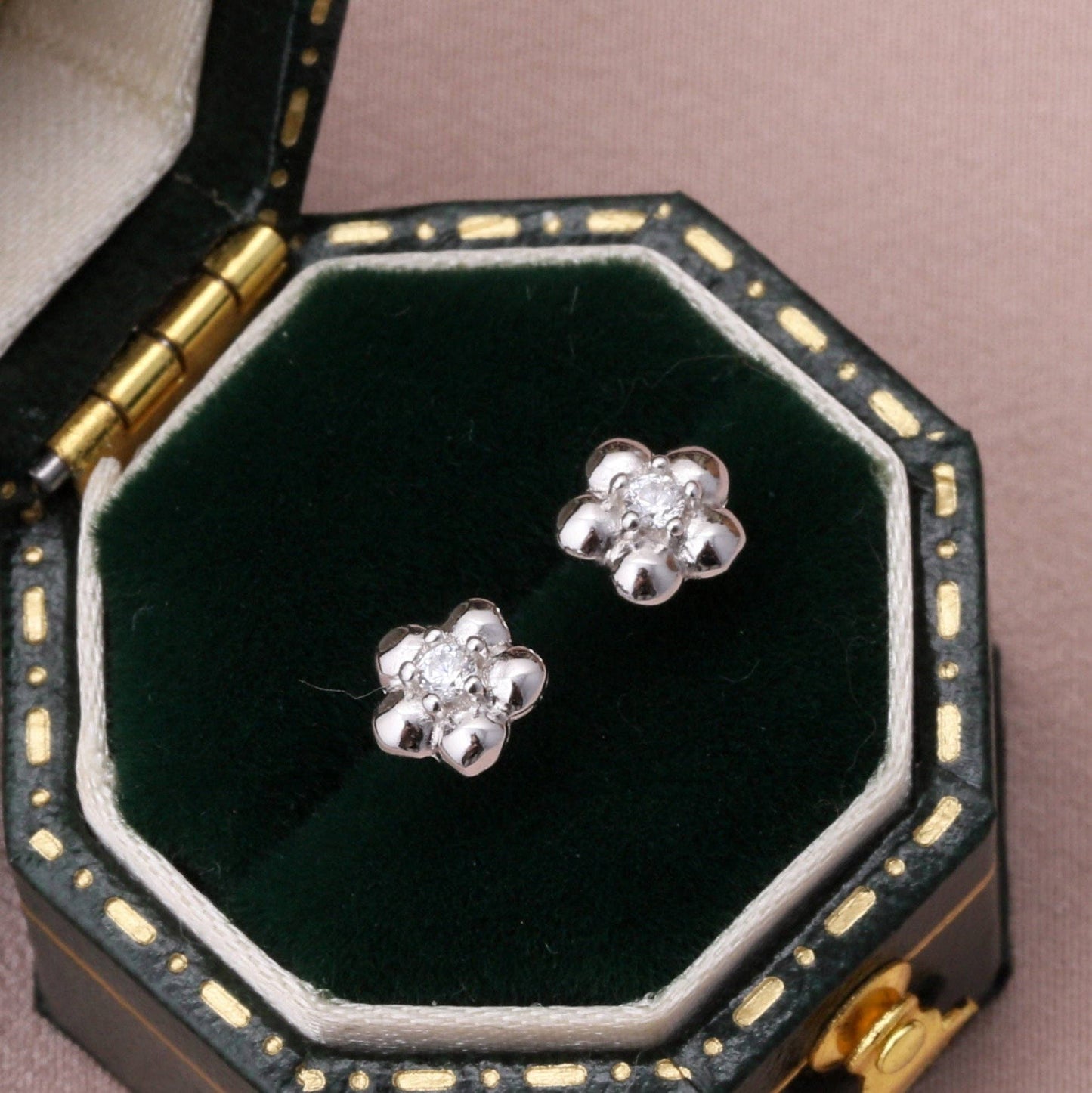 Attic Creations | Forget Me Not | 3D Flower Stud Earrings with Crystal Centre