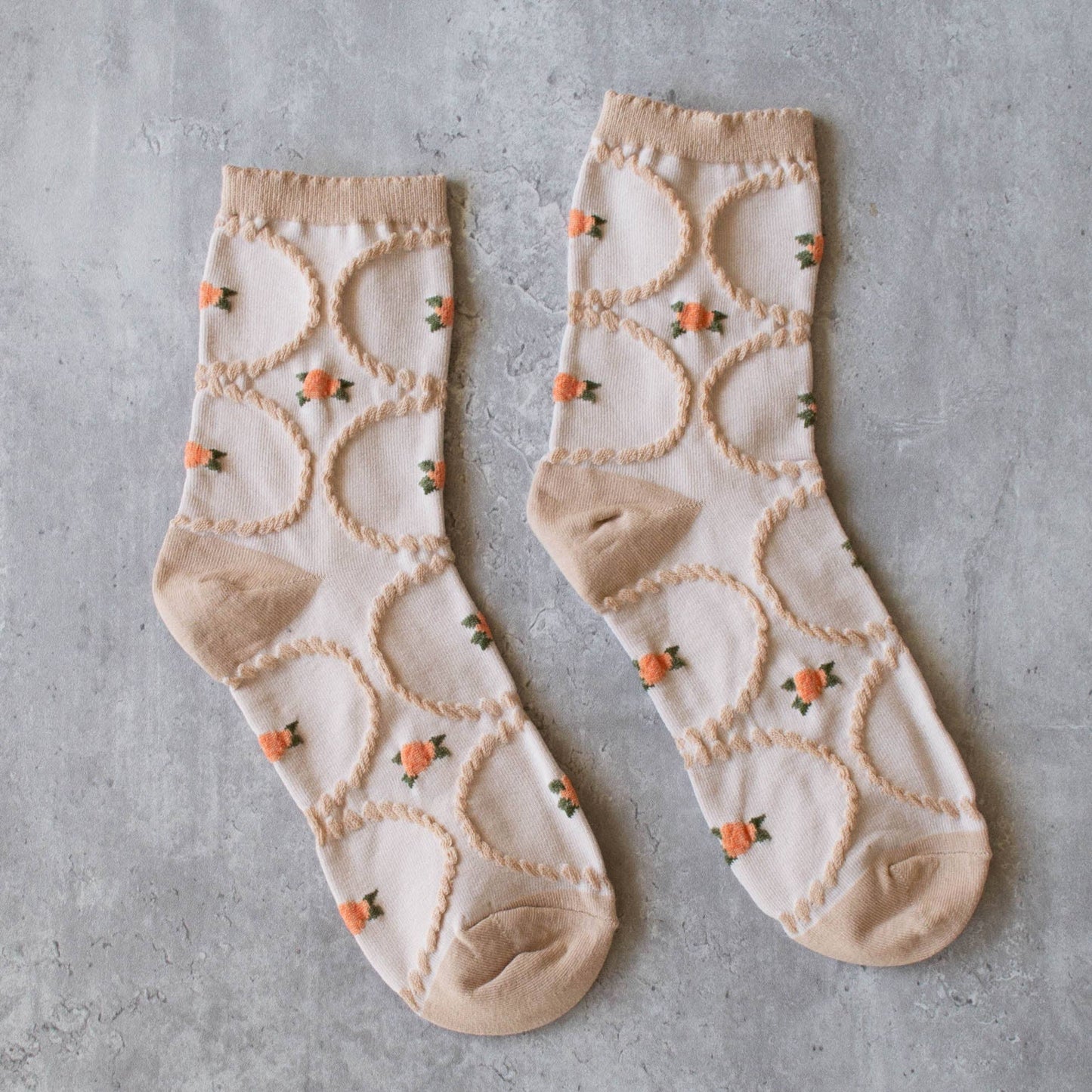 Tiepology | Women's Antique Floral Beige and Coral | Socks