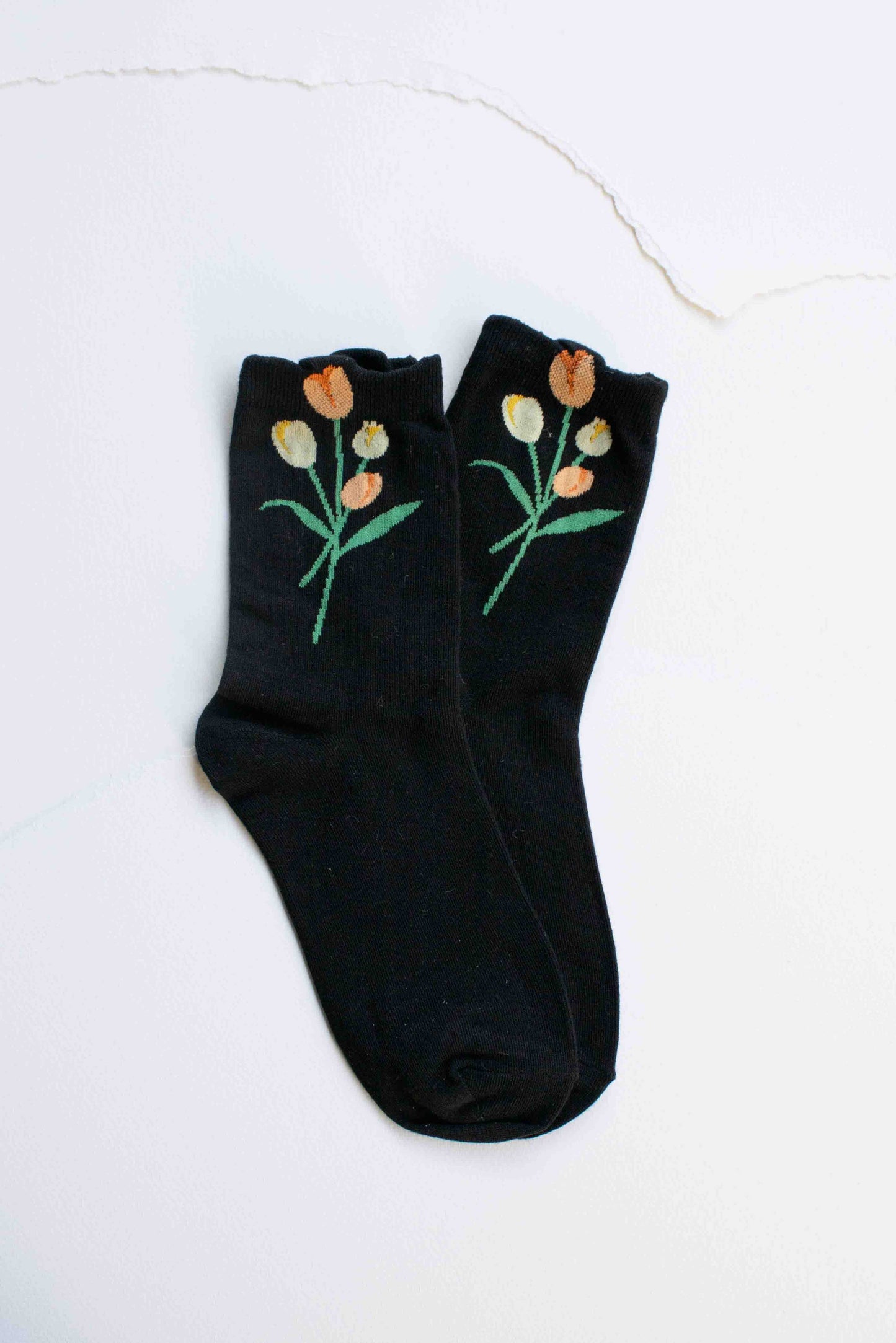 Tiepology | Tulip Bloom Cotton Blend Socks | Black