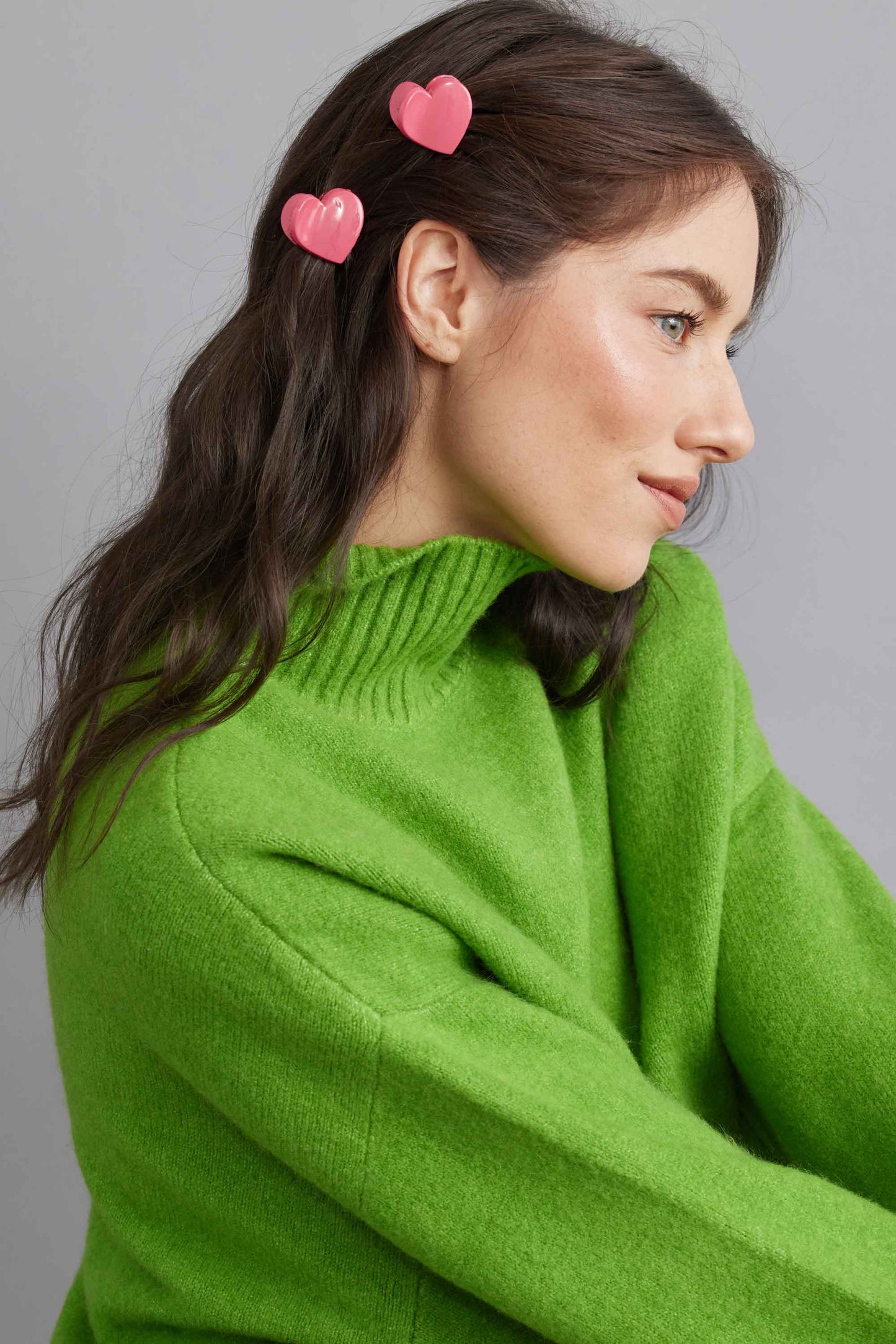 Tiepology | Glossy Candy Hearts Hair Clip Set | Hot Pink