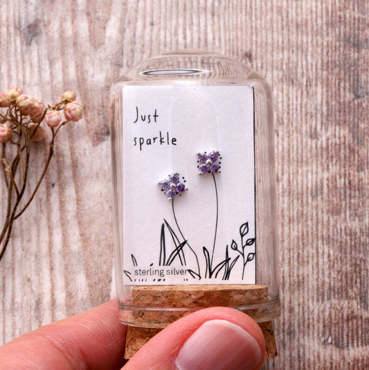 Attic Creations | Just Sparkle | Four Gem Flower Stud Earrings Silver Purple