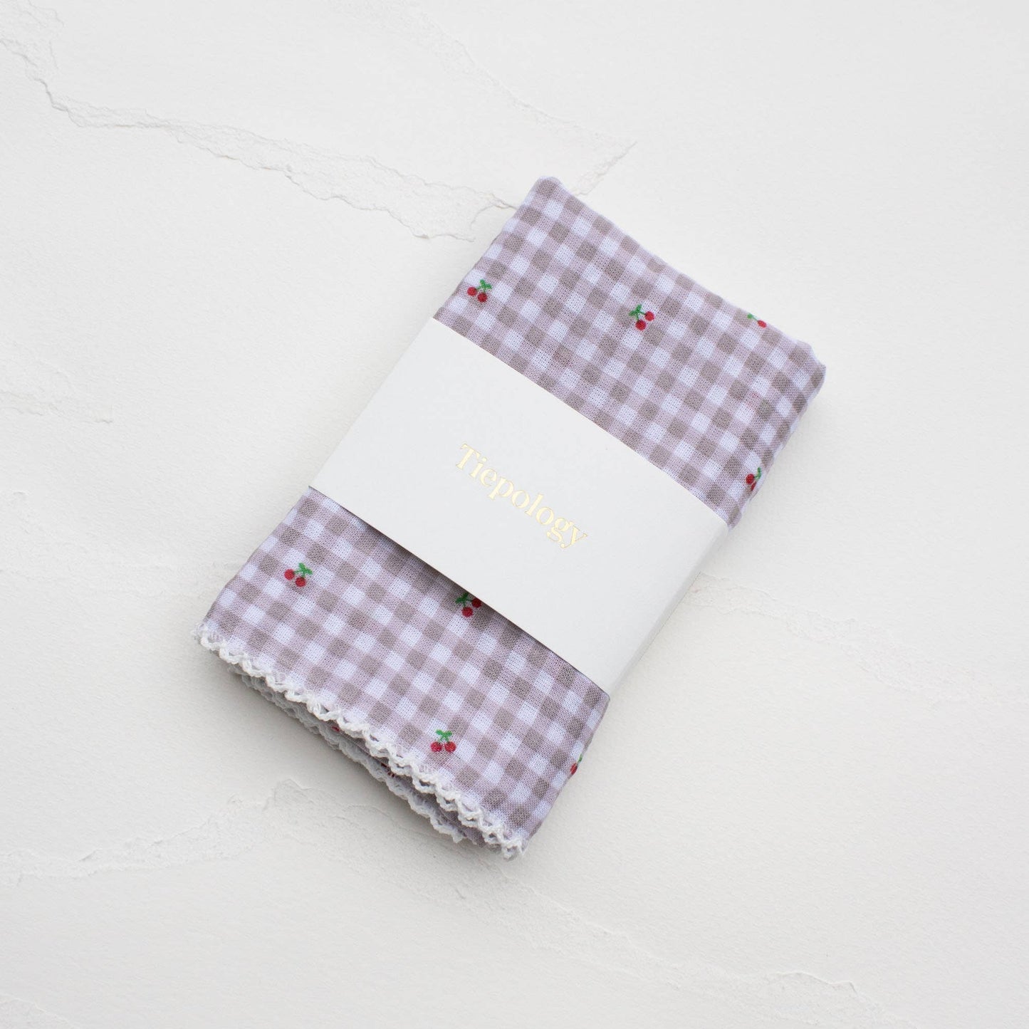 Tiepology | Cottage Mini Checker With Cherry Denim | Scarf