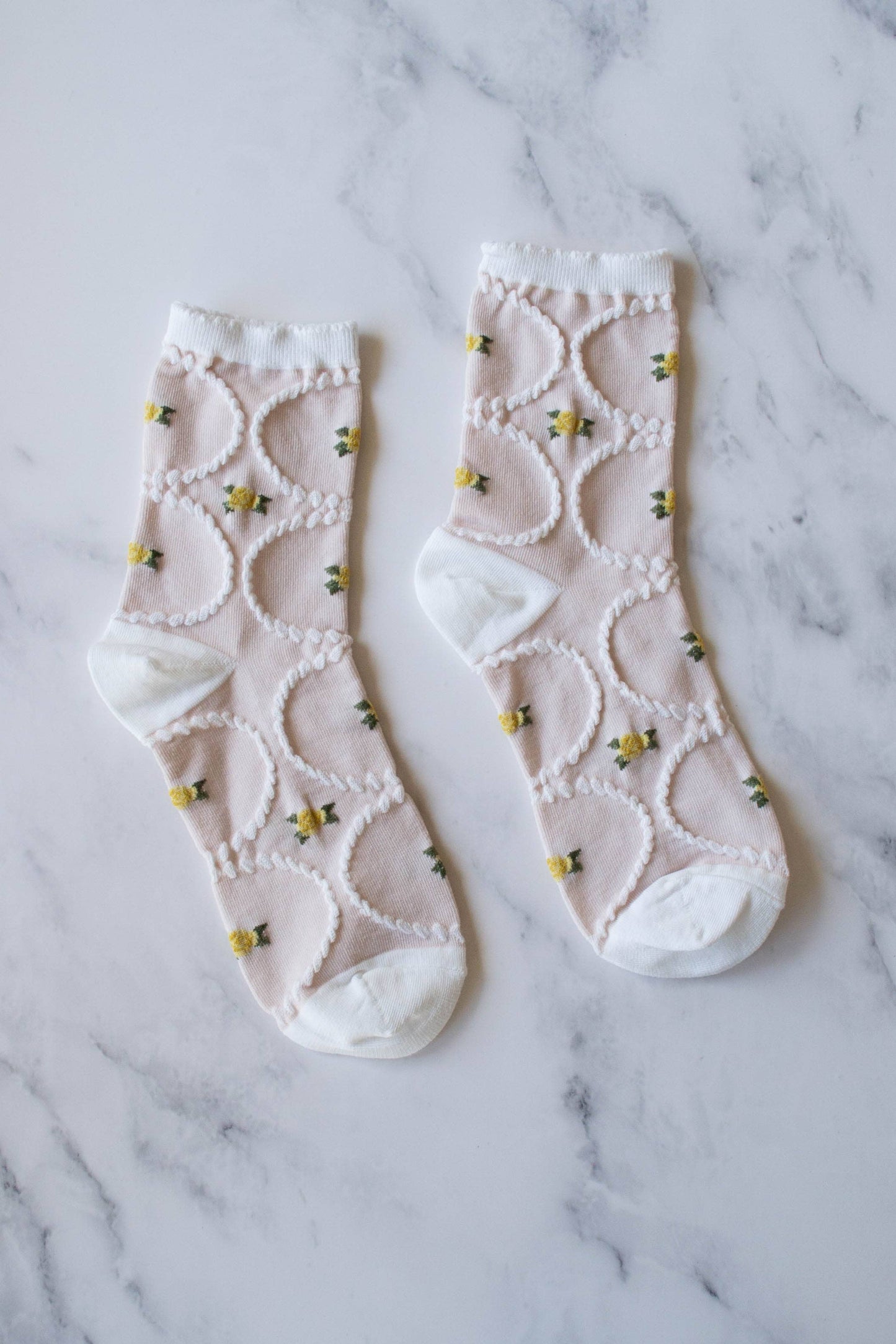 Tiepology | Women's Antique Floral | Ivory/Yellow | Socks