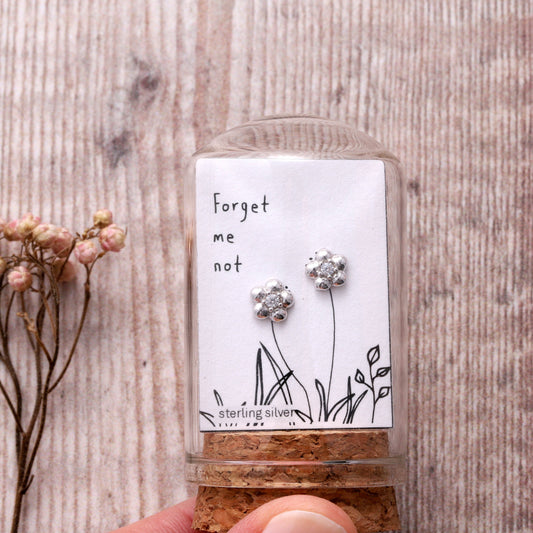 Attic Creations | Forget Me Not | 3D Flower Stud Earrings with Crystal Centre