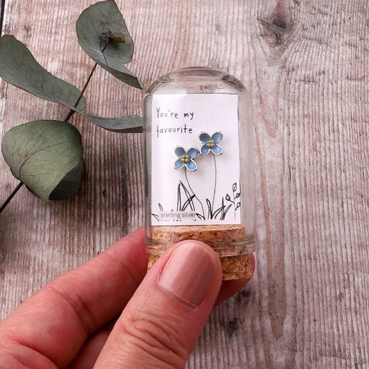 Attic Creations | You're My Favourite | Enamel Blue Flower Stud Earrings Silver