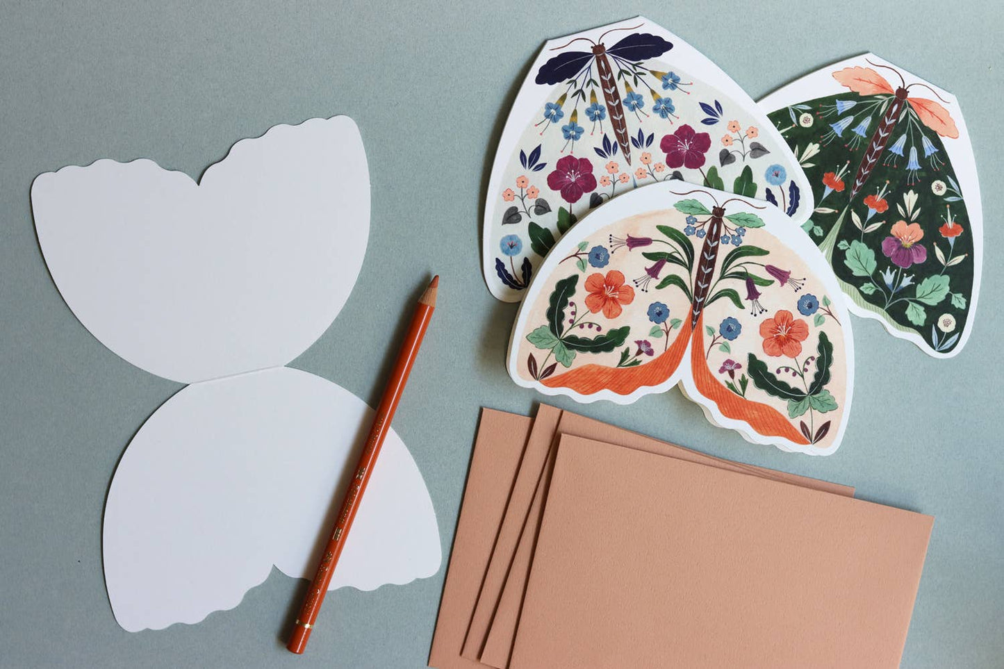Flora Waycott | Floral Moth Shaped Blue | Greeting Card