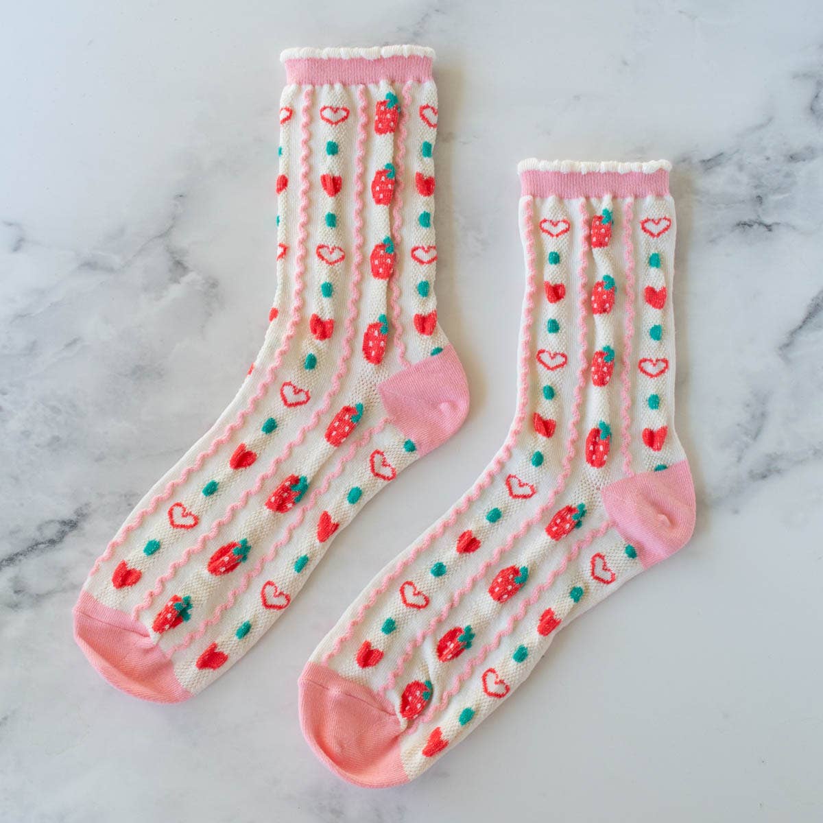Tiepology | Retro Strawberry Casual Socks | Pink/Strawberry