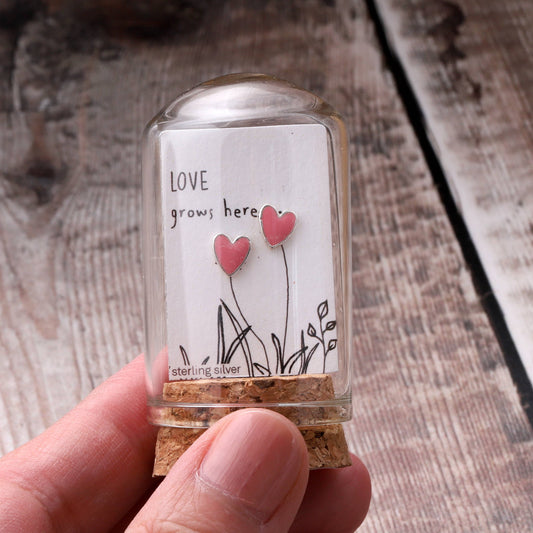 Attic Creations | Love Grows Here | Pink Enamel Heart Stud Earrings