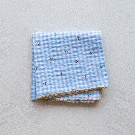 Tiepology | Cottage Mini Checker With Cherry Denim | Scarf