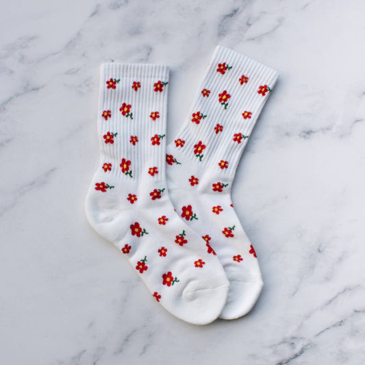 Tiepology | Little Flower Casual Socks | White