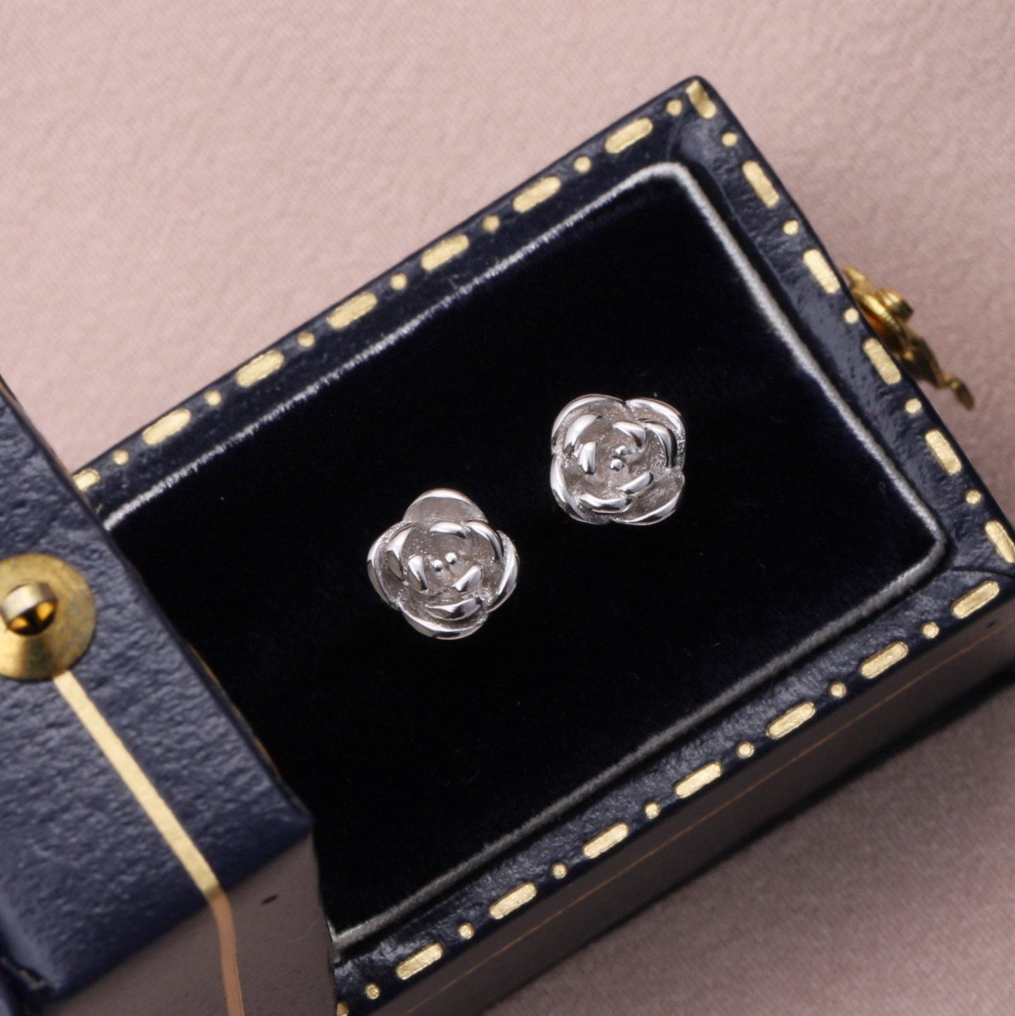 Attic Creations | Joy In Full Bloom | Detailed Rose Flower Stud Earrings Silver