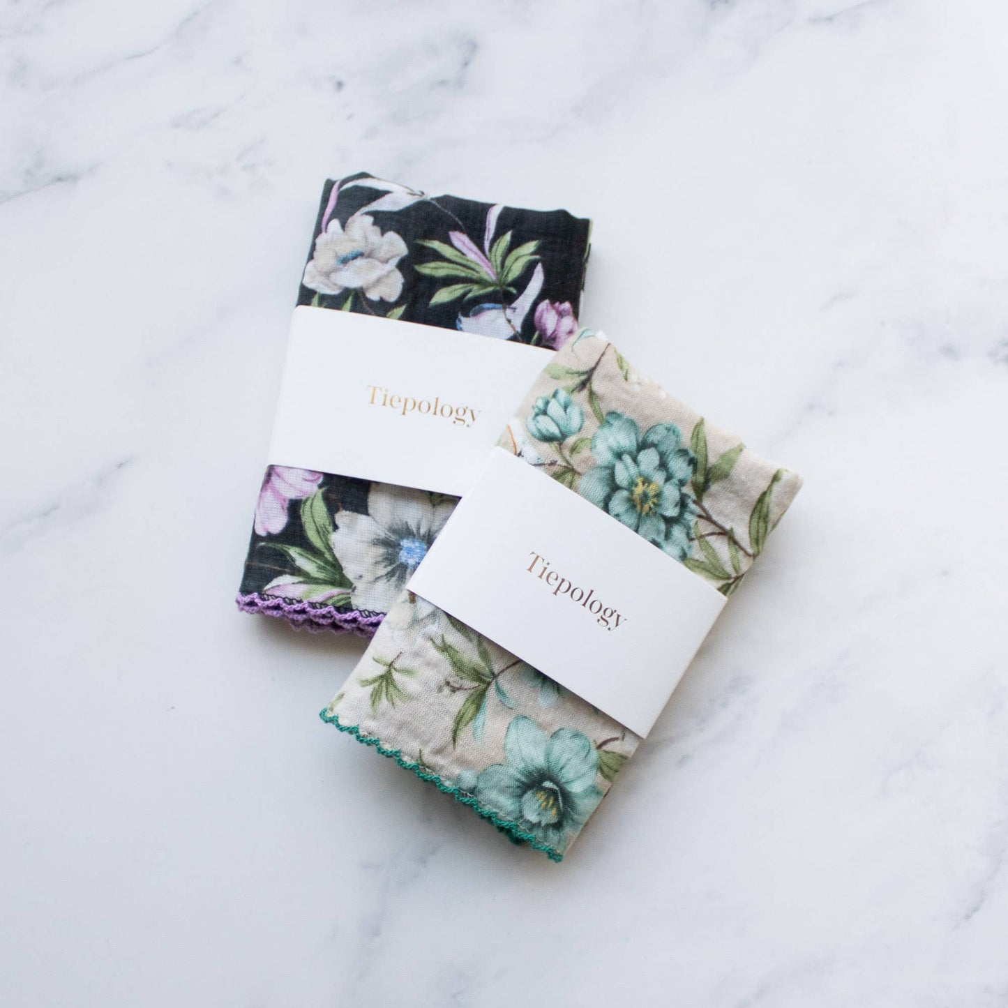 Tiepology | Ann Floral Biege and Blue Flower | Scarf