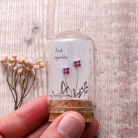 Attic Creations | Just Sparkle | Four Gem Flower Earrings Silver Pink
