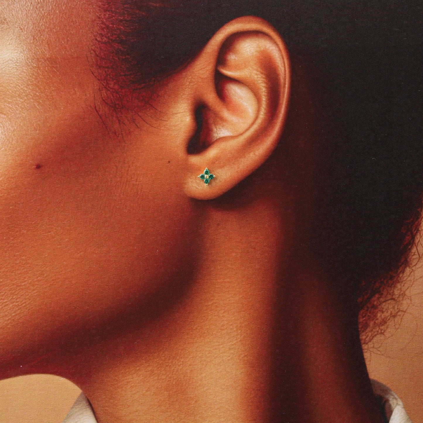 Attic Creations | Just Sparkle | Four Gem Flower Stud Earrings Gold Green