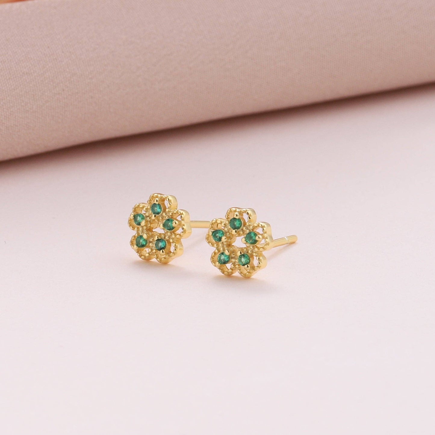 Attic Creations | Flowers for a Beautiful Friend | Green Gem Flower Stud Earrings Silver
