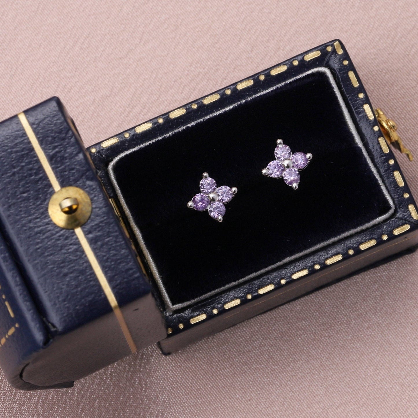 Attic Creations | Just Sparkle | Four Gem Flower Stud Earrings Silver Purple