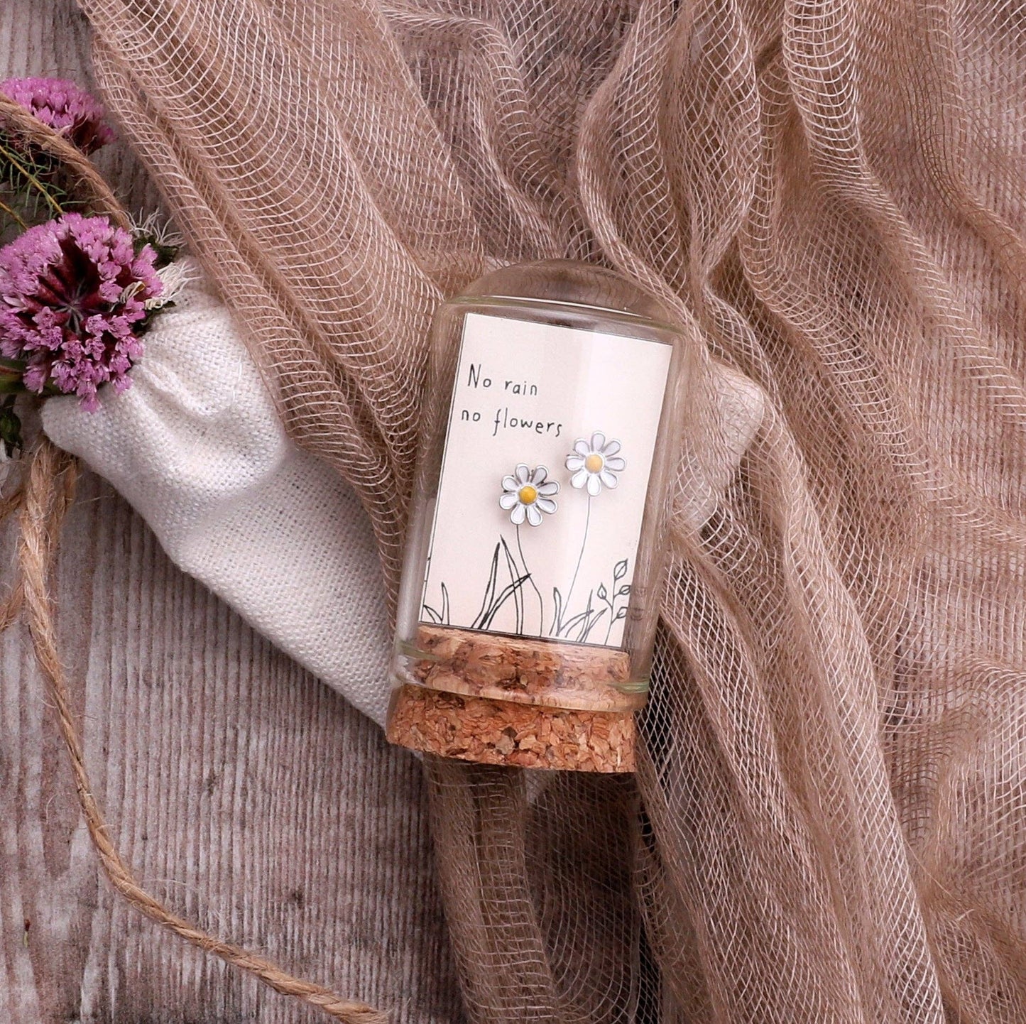 Attic Creations | No Rain No Flowers | Enamel Daisy Stud Earrings Silver