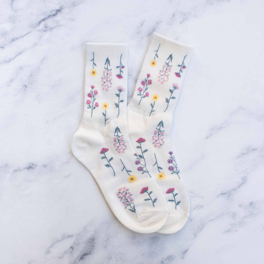 Tiepology | Women's Botanical Garden Casual Socks: Cream