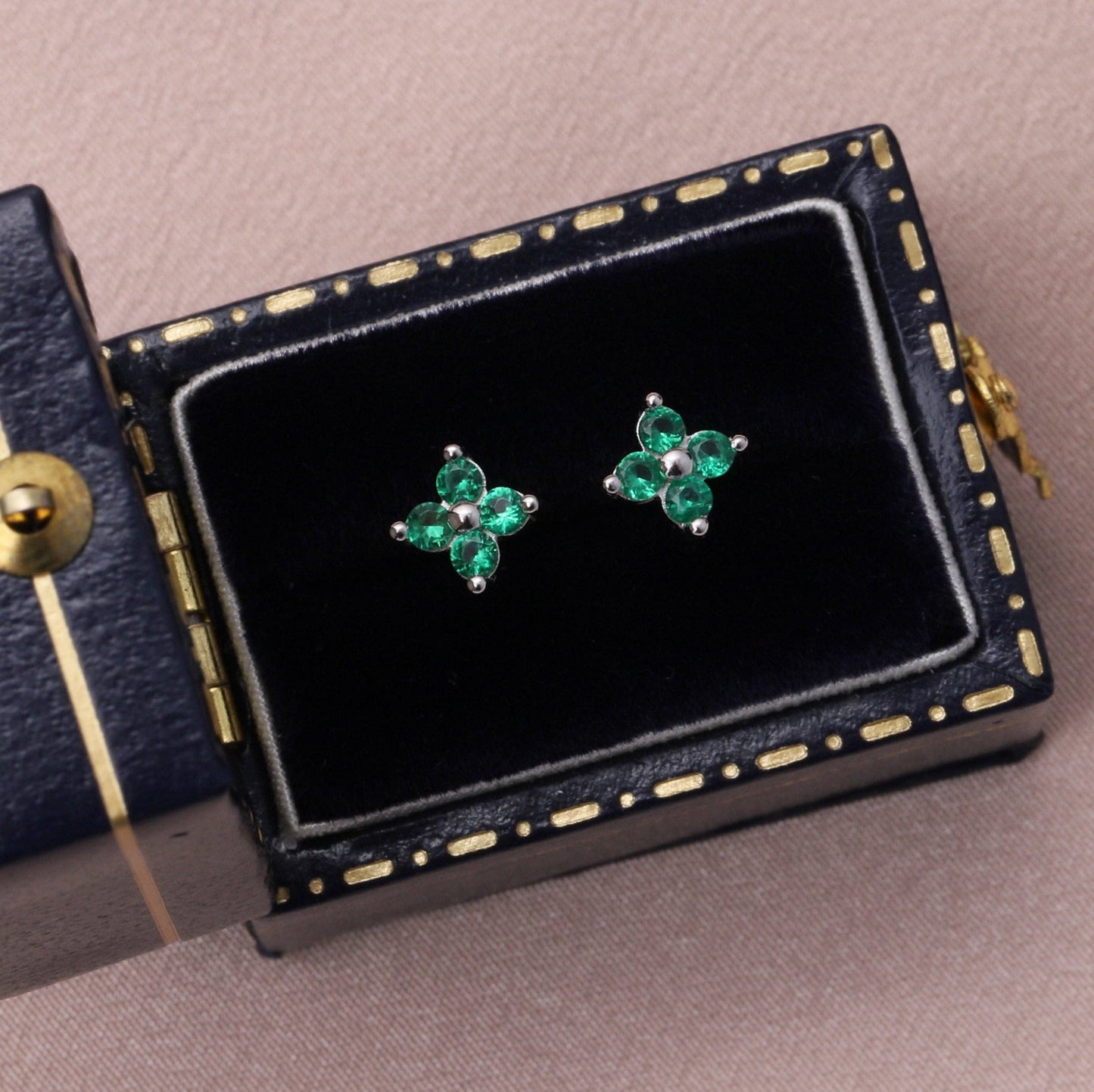 Attic Creations | Just Sparkle | Four Gem Flower Stud Earrings Silver Green