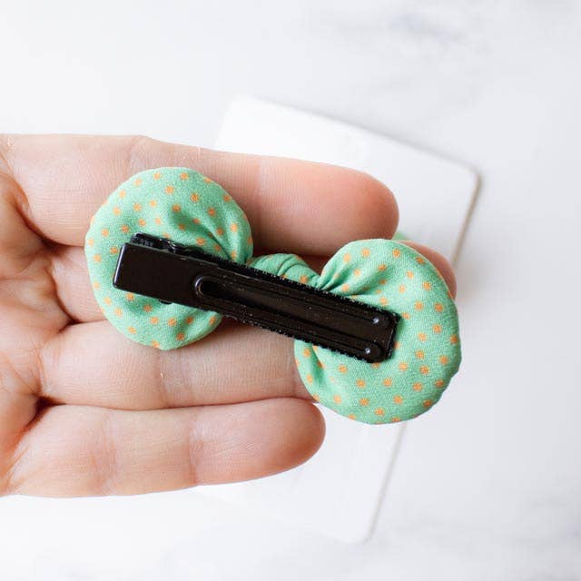 Tiepology |Tiny Polkadots Round Bow Hair Pin | Lime/ Orange Dot